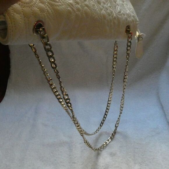 Charming Charlie Chain Handle Quilted Caviar Off White Satchel Purse Handbag - Picture 2 of 7